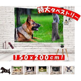 大型タペストリー　犬　２００ｘ１５０ｃｍ　壁取付けキット & カーテンクリップ付(その他)