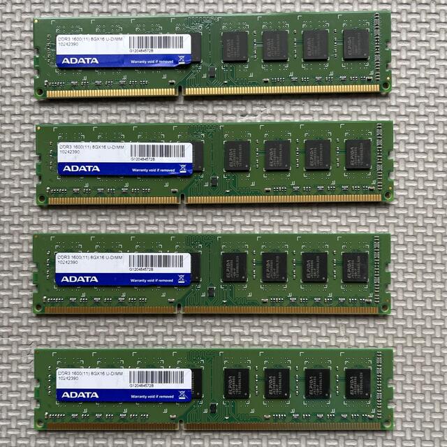 ADATA DDR3 32GB(8GBx4枚) PC3-12800PCパーツ