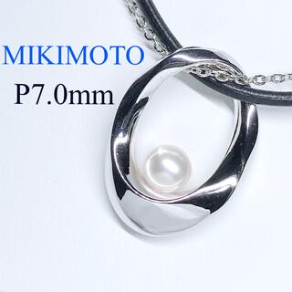 ミキモト(MIKIMOTO)のミキモト あこや真珠 パール ネックレス 7mm レザーチョーカー付き 美品(ネックレス)