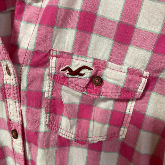 Hollister(ホリスター)のホリスター　チェック柄　ネルシャツ　ピンク　S 古着 レディースのトップス(シャツ/ブラウス(長袖/七分))の商品写真