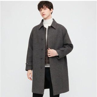 ユニクロ(UNIQLO)の新品同様 ユニクロ シングルブレストコート グレンチェック Sサイズ(ステンカラーコート)