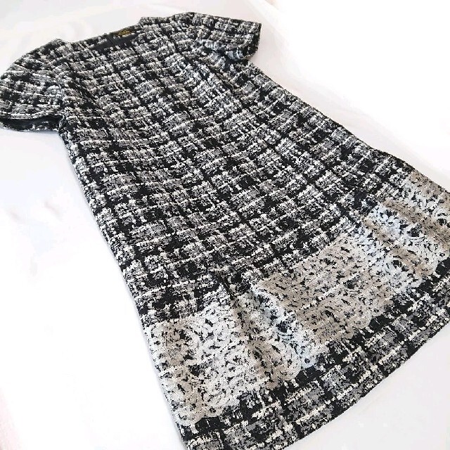 leilian(レリアン)のLeilian ジャガード織り 半袖 ワンピース レディースのワンピース(ひざ丈ワンピース)の商品写真