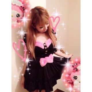 マーズ(MA＊RS)のMA＊RS姉agehaモデル桜咲姫奈着用BLK＆PNKファー付きリボンワンピース(ミニワンピース)