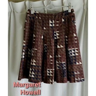 マーガレットハウエル(MARGARET HOWELL)の美品　マーガレットハウエル　日本製　素敵な配色のコットンスカート(ひざ丈スカート)