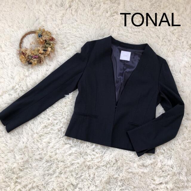 TONAL ノーカラージャケット　ネイビー　38