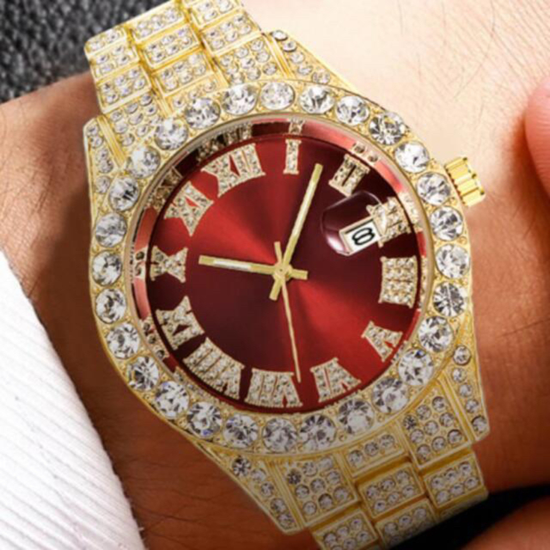 レッド　ゴールド　ブリンブリン男女兼用　メンズ腕時計　 デイカウント最安値　金赤 メンズの時計(腕時計(アナログ))の商品写真