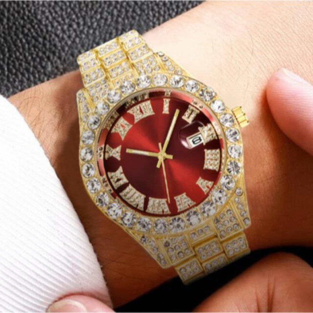 レッド　ゴールド　ブリンブリン男女兼用　メンズ腕時計　 デイカウント最安値　金赤 メンズの時計(腕時計(アナログ))の商品写真