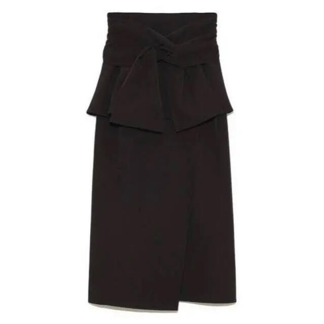 SNIDEL(スナイデル)の【新品・タグ付き】SNIDEL リボンディテールポンチスカート　BLACK レディースのスカート(ひざ丈スカート)の商品写真
