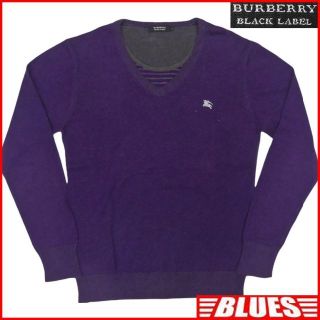 バーバリーブラックレーベル(BURBERRY BLACK LABEL)のバーバリーブラックレーベル セーター ニット M メンズ 2 古着 Vネック 紫(ニット/セーター)