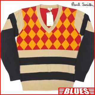 ポールスミス(Paul Smith)の未使用 セーター ニット ポールスミス L メンズ アーガイル カシミヤ シルク(ニット/セーター)