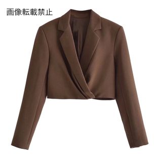 ザラ(ZARA)の🧥2月新作👠7477◆brown ブラウン クロップド丈 ジャケット(テーラードジャケット)