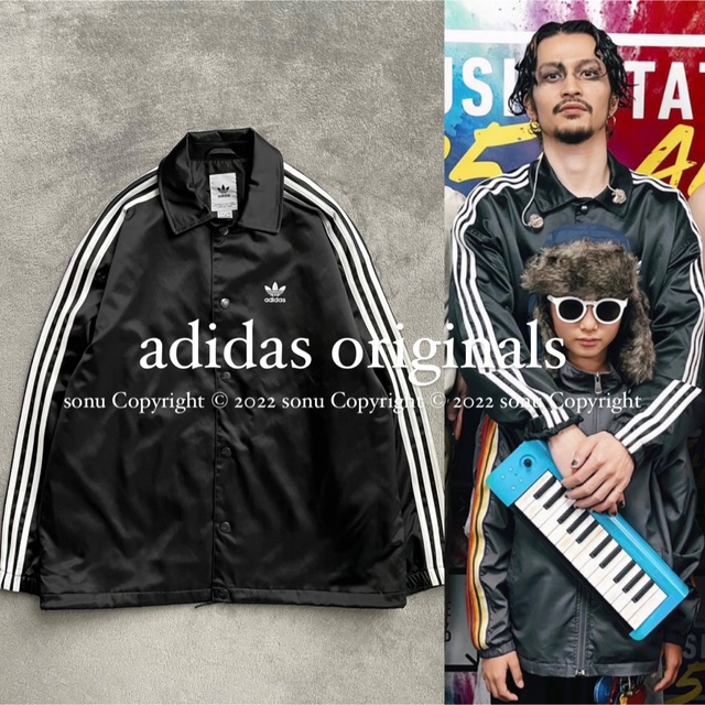 新品 3XL 常田大希 adidas アディダス コーチジャケット 黒 白 ロゴ-