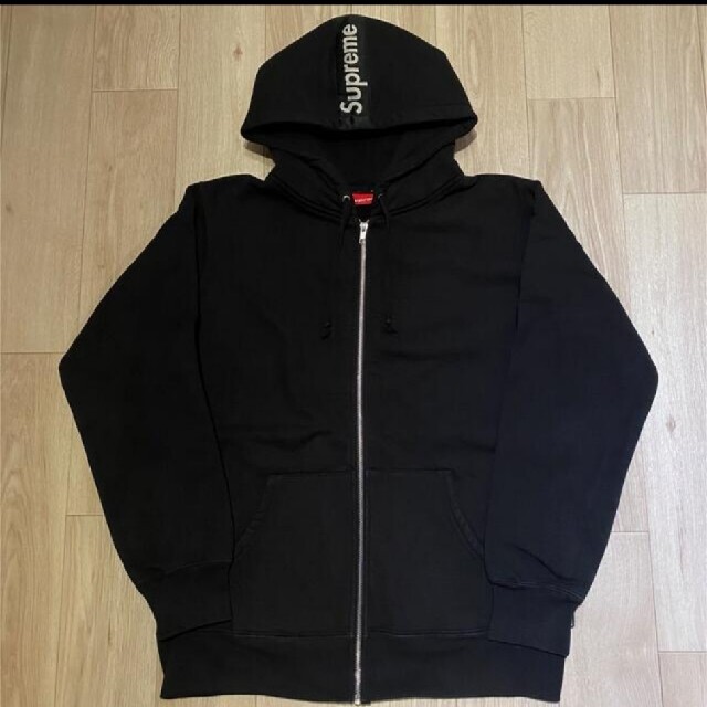 メンズSupreme  logo tape zip up パーカー黒