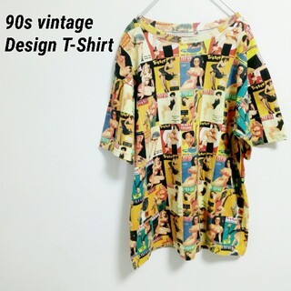 90s vintage　デザインTシャツ　ティーシャツ　マルチカラー　総柄(Tシャツ/カットソー(半袖/袖なし))