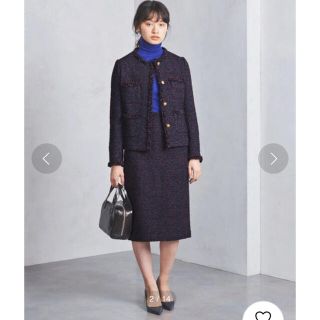 ユナイテッドアローズ(UNITED ARROWS)の美品　ユナイテッドアローズ　ツイードタイトスカート　ネイビー(ひざ丈スカート)