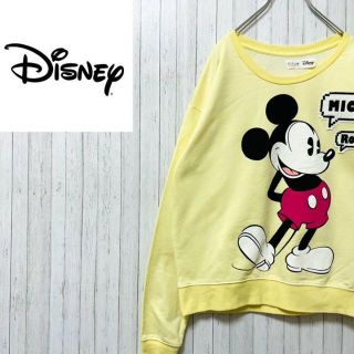 ディズニー(Disney)のディズニー　トレーナー　スウェット ミッキー　イエロー　ビッグプリント　L(Tシャツ/カットソー(七分/長袖))