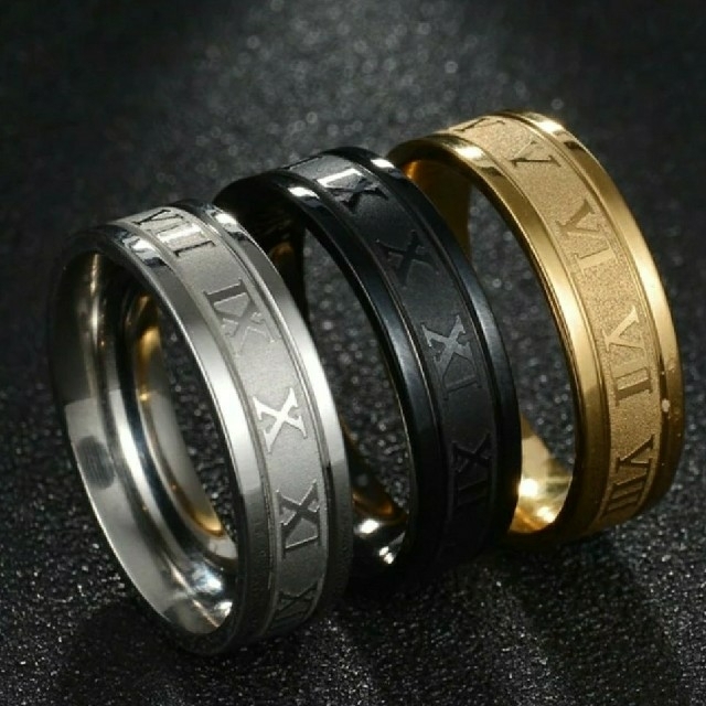 ステンレス ローマ 数字 リング ゴールド 11号 メンズのアクセサリー(リング(指輪))の商品写真