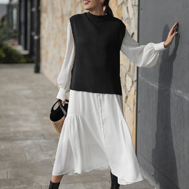 新品!未使用!タグ付!♥️PLST♥️ニットベストシャツワンピース。S
