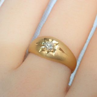 □K18 五光留め 0.15ct ダイヤモンド月形甲丸リング 5.4g□星留め の