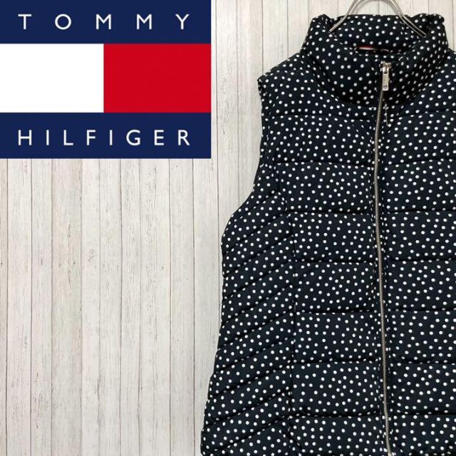 TOMMY HILFIGER(トミーヒルフィガー)のトミーヒルフィガー　ダウンベスト　水玉　総柄　古着女子　ジップアップ　美品　L レディースのジャケット/アウター(ダウンベスト)の商品写真