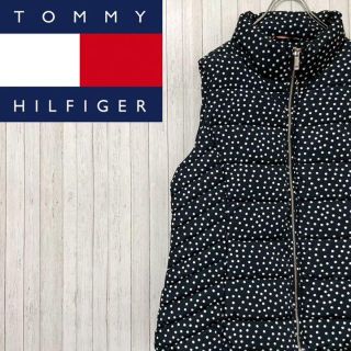 トミーヒルフィガー(TOMMY HILFIGER)のトミーヒルフィガー　ダウンベスト　水玉　総柄　古着女子　ジップアップ　美品　L(ダウンベスト)