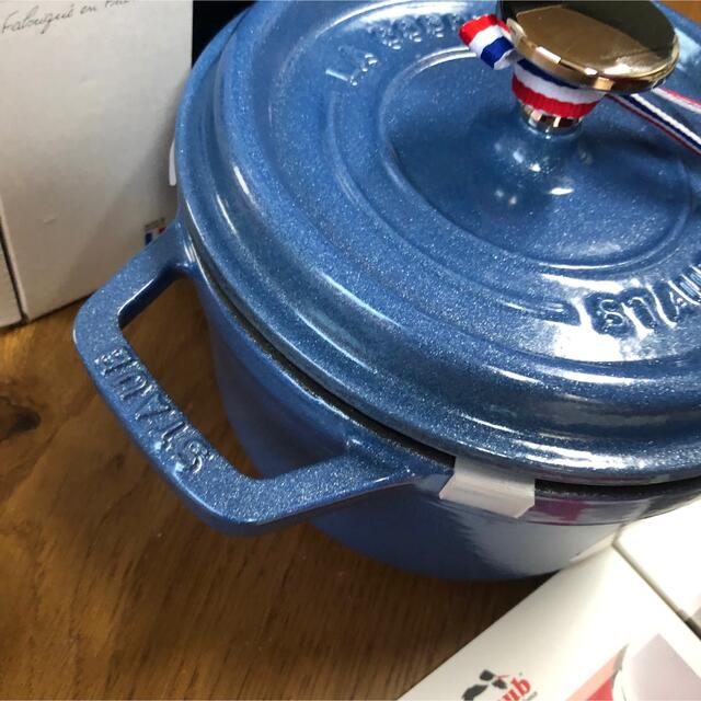 新品 16cm staub ストウブ ルミナスブルー ピコココット ラウンド 鍋