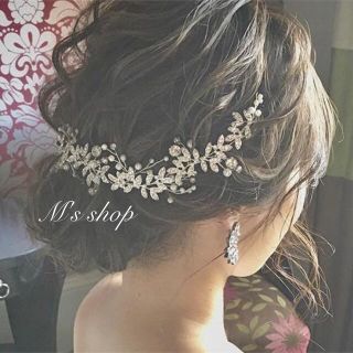 小枝 クリスタル ビジュー シルバー ヘアアクセサリー結婚式髪飾り ◇新品(ヘッドドレス/ドレス)