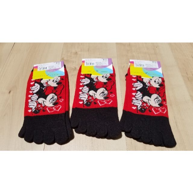Disney(ディズニー)の３足組綿５本指ミッキー＆ミニー高比率スニーカーソックスミッキーマウスミニーマウス レディースのレッグウェア(ソックス)の商品写真