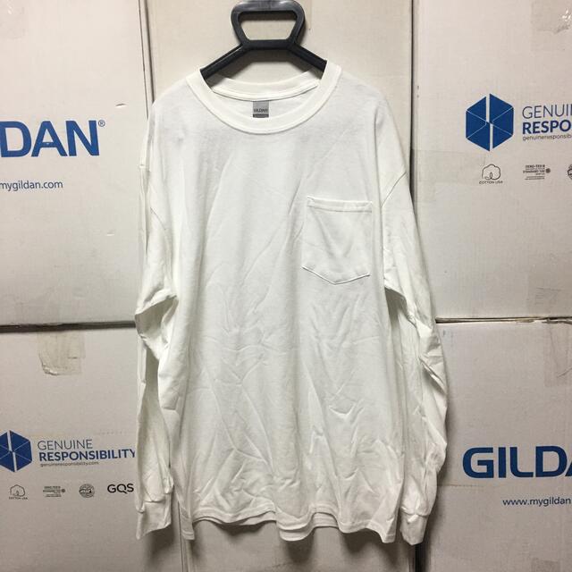 GILDAN(ギルタン)のGILDANギルダン☆ロンT長袖無地Tシャツ☆ポケット付き☆ホワイト白XLサイズ メンズのトップス(Tシャツ/カットソー(七分/長袖))の商品写真