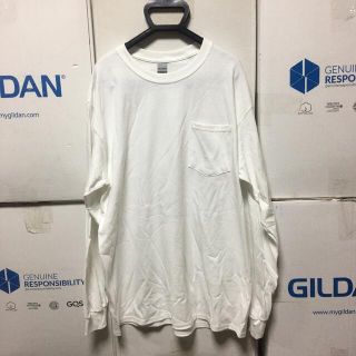 ギルタン(GILDAN)のGILDANギルダン☆ロンT長袖無地Tシャツ☆ポケット付き☆ホワイト白XLサイズ(Tシャツ/カットソー(七分/長袖))