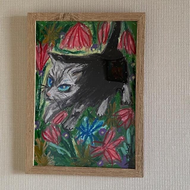 公式日本サイト 絵画。壁掛け絵原画手描き【満開の花の中で遊ぶ猫