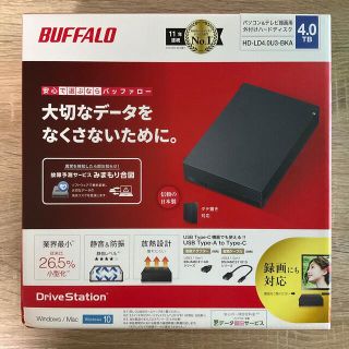 BUFFALO 外付けHDD  HD-LD4.0U3-BKA   4TB 中古(PC周辺機器)