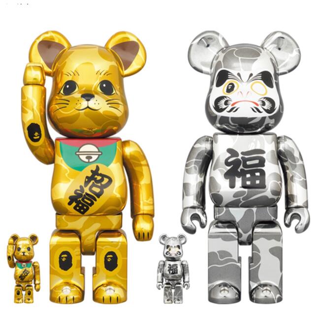 その他BE@RBRICK BAPE 招き猫 金 & 達磨 銀 100％ & 400％