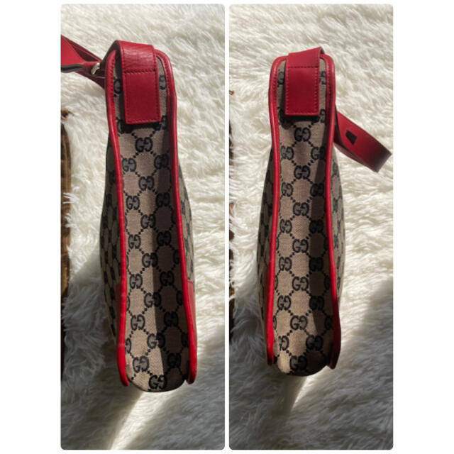 Gucci(グッチ)のグッチ　ショルダーバッグ　ワンショルダー　GG キャンバス　レザー　ベージュ　赤 レディースのバッグ(ショルダーバッグ)の商品写真