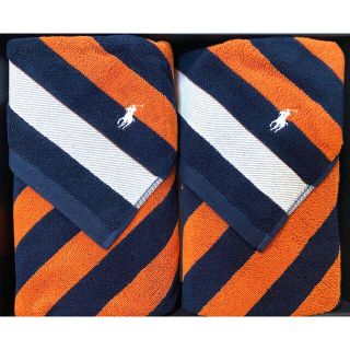 ポロラルフローレン(POLO RALPH LAUREN)の※専用です※新品 ラルフ オレンジ色×紺色ストライプのバスタオル2枚セット(タオル/バス用品)