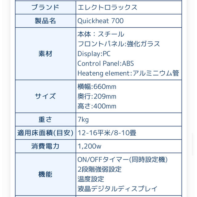 ELECTROLUX パネルヒーター Quickheat700