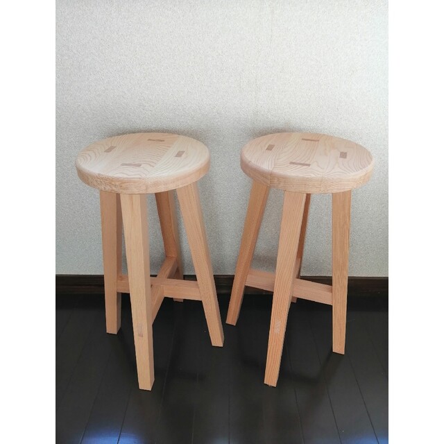 木製スツール　２脚セット　高さ65cm　丸椅子　stool