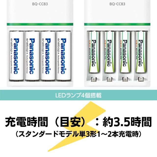 Panasonic(パナソニック)の充電式エボルタ、エネループ用充電器BQ-CC83　3.5時間充電 スマホ/家電/カメラの生活家電(その他)の商品写真