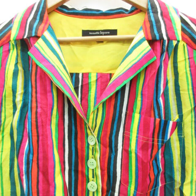 Nanette Lepore(ナネットレポー)のナネットレポー シャツ 半袖 オープンカラー ストライプ柄 シルク 2 ピンク レディースのトップス(シャツ/ブラウス(半袖/袖なし))の商品写真