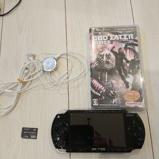 プレイステーションポータブル(PlayStation Portable)の良品☆psp本体☆黒。バッテリー、メモリー、新品イヤホン、ゲーム付き。動作OK♪(携帯用ゲーム機本体)