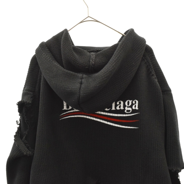 BALENCIAGA バレンシアガ 21AW キャンペーンロゴデストロイ加工 ... バレンシアガ 21AW 662718 T3212 キャンペーンロゴデストロイ加工レイヤードパーカー メンズ XS