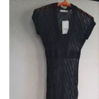 ザラ(ZARA)の(新品)ZARA 黒レースニットロングワンピース(ロングワンピース/マキシワンピース)