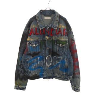 バレンシアガ(Balenciaga)のBALENCIAGA バレンシアガ 18AW Graffiti Paint Denim Jacket グラフィックプリント落書き加工 デニムジャケット 529179 TAP04 インディゴ(Gジャン/デニムジャケット)