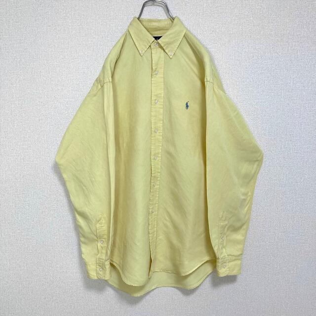 ラルフローレン BDシャツ ネイビー ポニー刺繍 麻 絹 ゆるだぼ XL 90s
