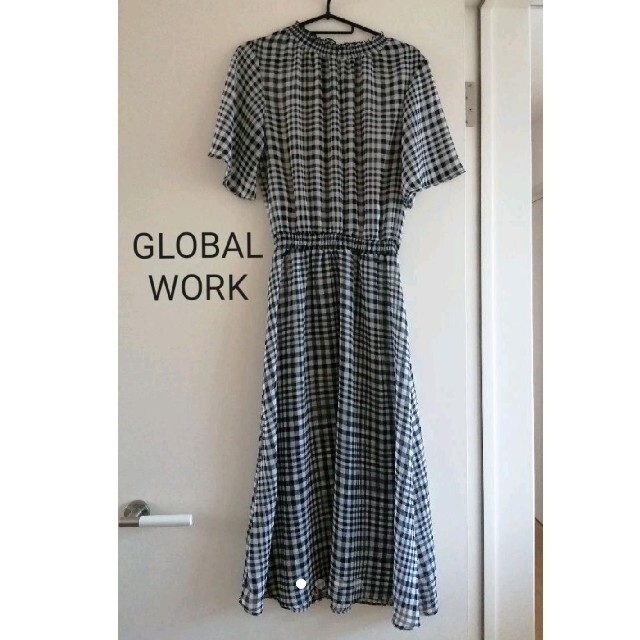 GLOBAL WORK(グローバルワーク)の【美品】GLOBAL WORK　半袖ワンピース　チェック柄 レディースのワンピース(ロングワンピース/マキシワンピース)の商品写真