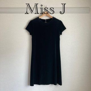 エムズグレイシー(M'S GRACY)のMiss J ベロア　半袖　ひざ丈　ブラック　ワンピース(ひざ丈ワンピース)