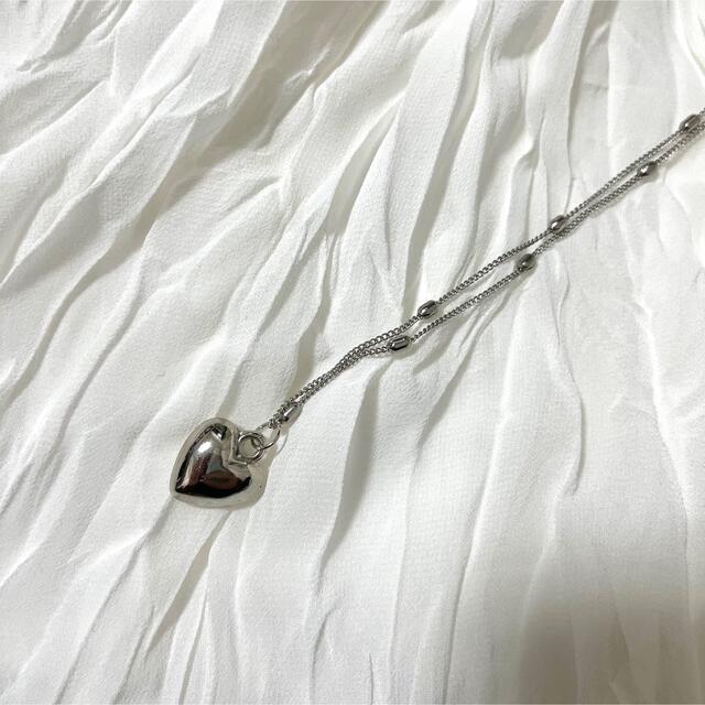 シルバーツブツブチェーンハートネックレス ハンドメイドのアクセサリー(ネックレス)の商品写真