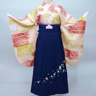 二尺袖 着物 袴フルセット ショート丈 薄橙色 袴変更可能 NO36878