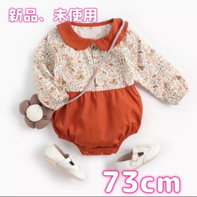 襟付きロンパース　ボディスーツ　女の子　韓国　花柄　フラワー キッズ/ベビー/マタニティのベビー服(~85cm)(ロンパース)の商品写真