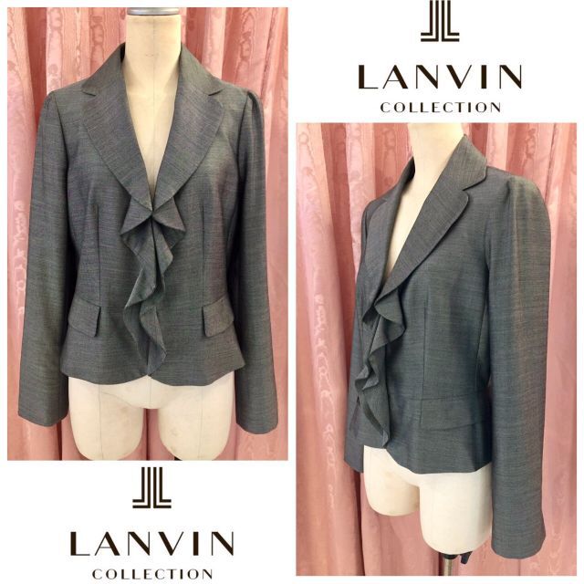 新しい到着 コレクション ランバン 未使用 COLLECTION LANVIN フロントフリルジャケット サイズ38 グレー テーラードジャケット 